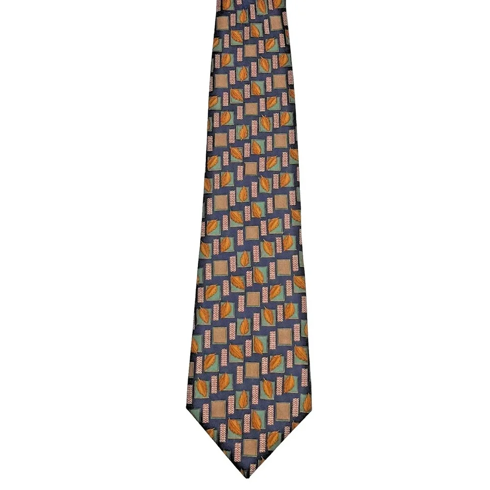 Vintage Chaps Ralph Lauren Silk Men's Necktie Geometric Leaves Fall Autumn USA‎